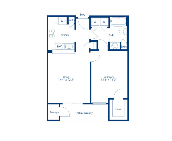 Blueprint of B Floor Plan, 1 Bedroom and 1 Bathroom at Camden Copper Square Apartments in Phoenix, AZ