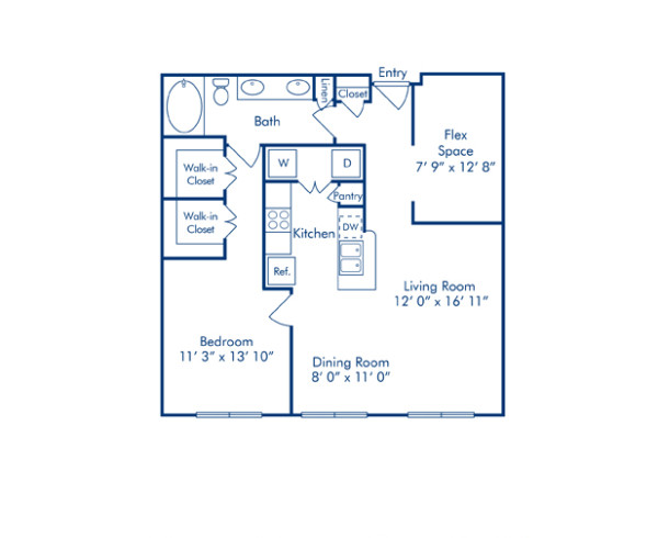 Blueprint of Oslo Floor Plan, 1 Bedroom and 1 Bathroom at Camden Plaza Apartments in Houston, TX