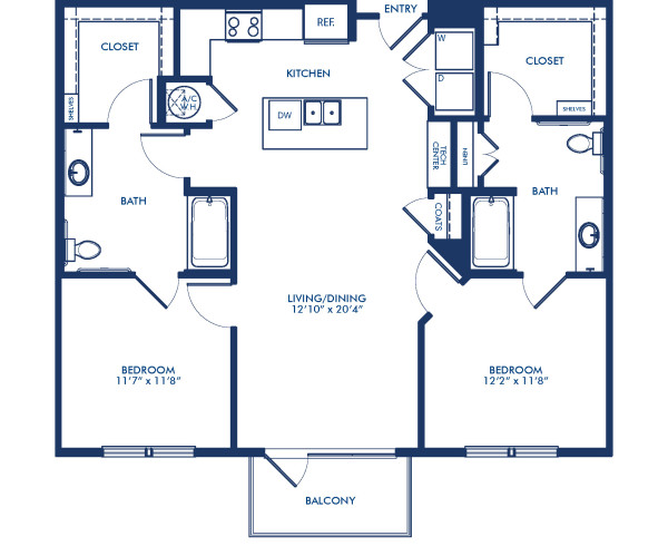Blueprint of B3.1A Floor Plan, 2 Bedrooms and 2 Bathrooms at Camden Victory Park Apartments in Dallas, TX
