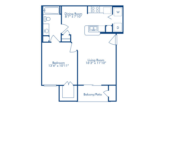 Blueprint of B2 Floor Plan, 1 Bedroom and 1 Bathroom at Camden Greenway Apartments in Houston, TX
