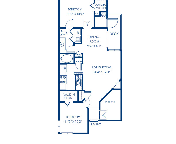 Blueprint of 2.1B Floor Plan, 2 Bedrooms and 1 Bathroom at Camden Sedgebrook Apartments in Huntersville, NC