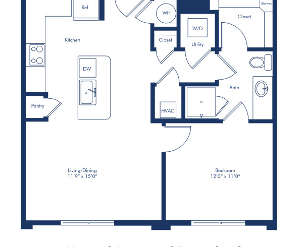 Camden Rino apartments in Denver one bedroom floor plan diagram, The A3.2
