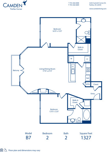 Blueprint of B7 Floor Plan, 2 Bedrooms and 2 Bathrooms at Camden Fairfax Corner Apartments in Fairfax, VA