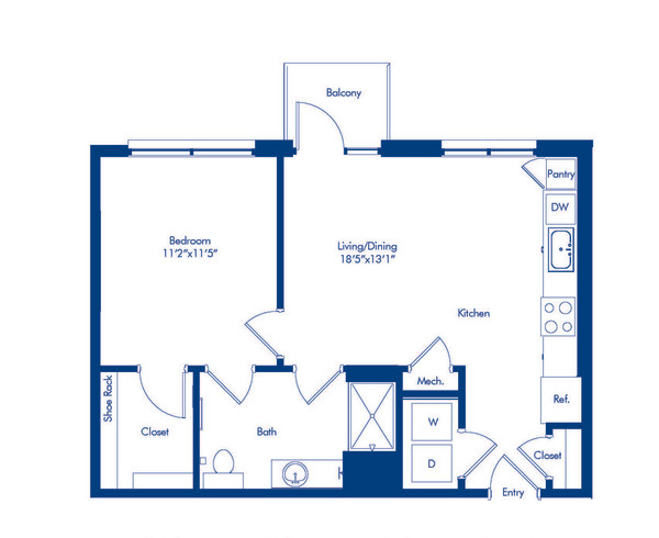 Blueprint of A1.1A floor plan, 1 bedroom and 1 bath at Camden Buckhead in Atlanta, GA