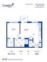 Blueprint of A1.1A floor plan, 1 bedroom and 1 bath at Camden Buckhead in Atlanta, GA