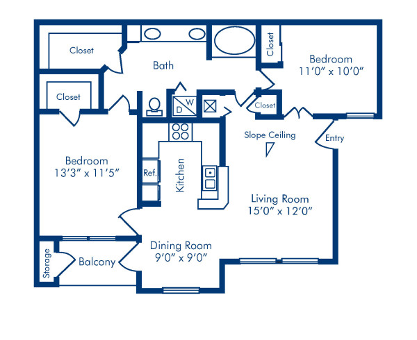 Blueprint of C Floor Plan, 2 Bedrooms and 1 Bathroom at Camden Stonebridge Apartments in Houston, TX