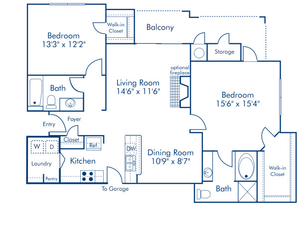 Blueprint of B7 Floor Plan, 2 Bedrooms and 2 Bathrooms at Camden Stoneleigh Apartments in Austin, TX
