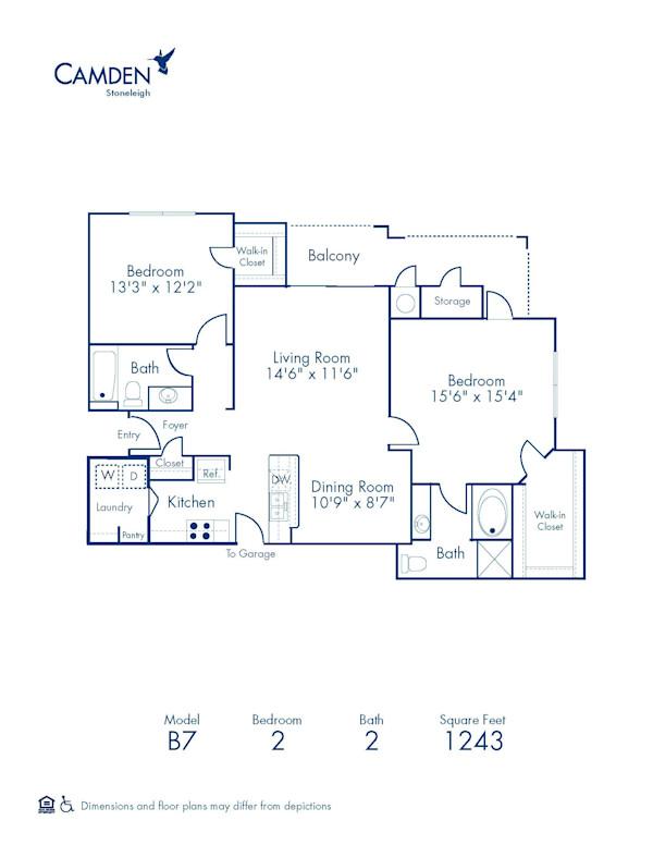 Blueprint of B7 Floor Plan, 2 Bedrooms and 2 Bathrooms at Camden Stoneleigh Apartments in Austin, TX