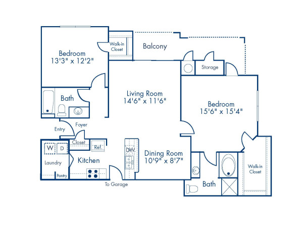 Blueprint of B7 Floor Plan, 2 Bedrooms and 2 Bathrooms at Camden Stoneleigh Apartments in Austin, TX