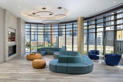 Resident lounge with downtown houston skyline views