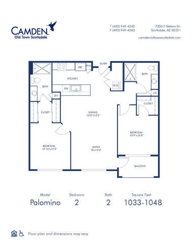 Camden Old Town Scottsdale apartments in Scottsdale, AZ two bedroom Palomino floor plan