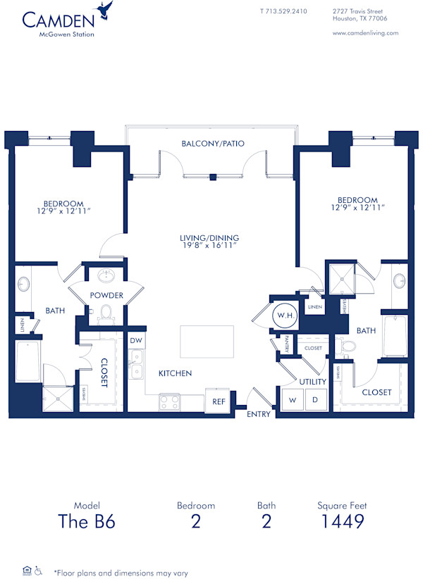 Blueprint of B6 Floor Plan at Camden McGowen Station Two Bedroom Apartments in Midtown Houston