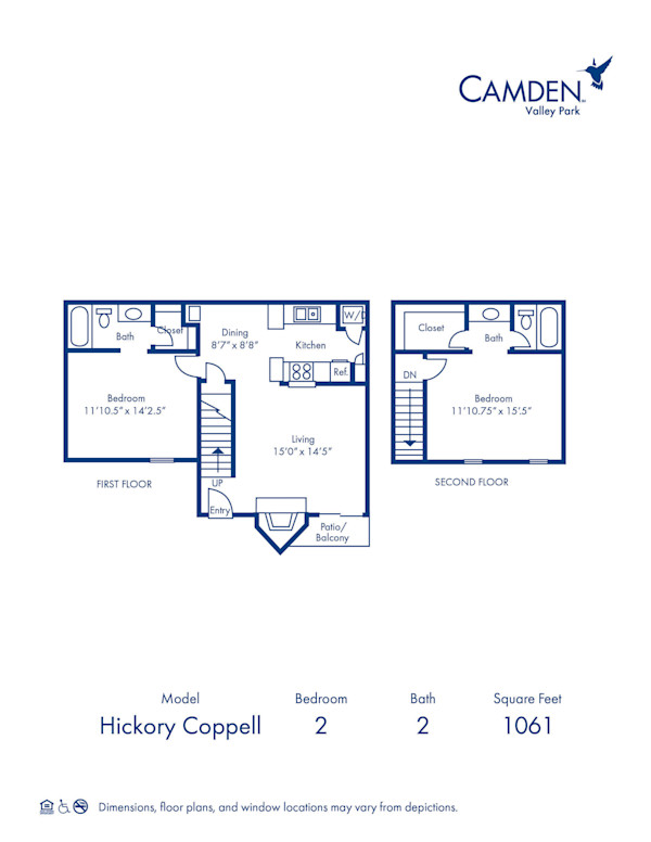 Blueprint of HCP Floor Plan, 2 Bedrooms and 2 Bathrooms at Camden Valley Park Apartments in Irving, TX