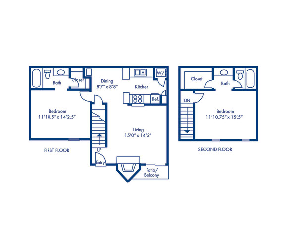 Blueprint of HCP Floor Plan, 2 Bedrooms and 2 Bathrooms at Camden Valley Park Apartments in Irving, TX