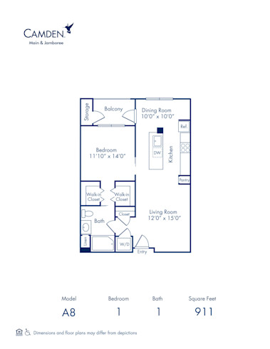 Blueprint of Energy Floor Plan, 1 Bedroom and 1 Bathroom at Camden Main and Jamboree Apartments in Irvine, CA
