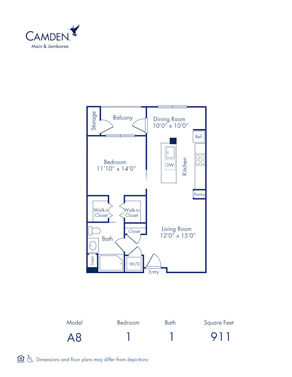 Blueprint of Energy Floor Plan, 1 Bedroom and 1 Bathroom at Camden Main and Jamboree Apartments in Irvine, CA