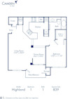 Blueprint of Highland Floor Plan, 1 Bedroom and 1 Bathroom at Camden St. Clair Apartments in Atlanta, GA