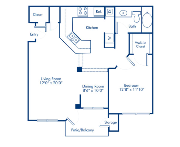 Blueprint of Highland Floor Plan, 1 Bedroom and 1 Bathroom at Camden St. Clair Apartments in Atlanta, GA