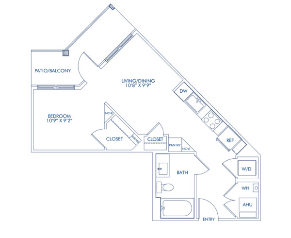 Blueprint of S3 Floor Plan, 1 Bedroom 1 Bathroom Apartment Home at Camden Washingtonian in Gaithersburg, MD