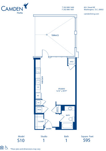 Blueprint of S10 Floor Plan, Studio with 1 Bathroom at Camden NoMa Apartments in Washington, DC