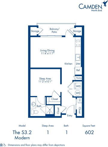 Camden North End apartments in Phoenix, Arizona studio floor plan S3.2