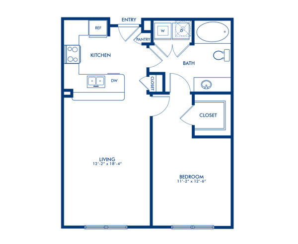 Blueprint of Elgin 4 Floor Plan, 1 Bedroom and 1 Bathroom at Camden Travis Street Apartments in Houston, TX