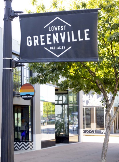 Lowest Greenville Avenue banner near Camden Belmont and Camden Henderson apartments in Dallas, TX