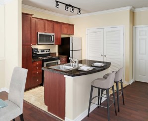 Kitchen with breakfast bar at Camden Northpointe in Tomball, TX