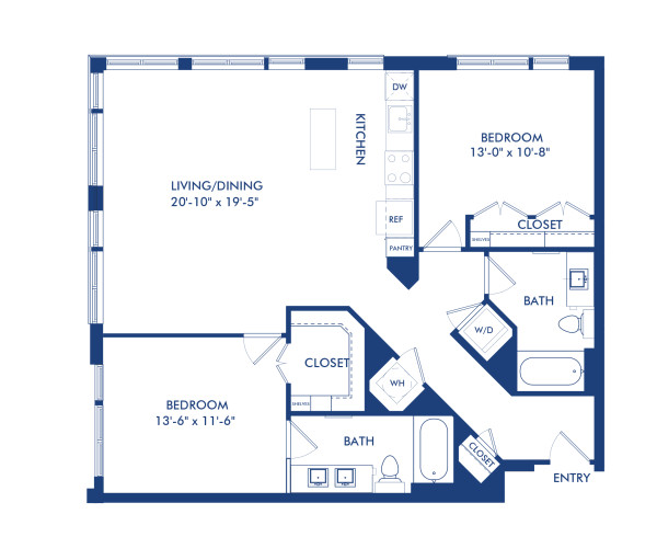 Blueprint of B3-B Floor Plan, 2 Bedrooms and 2 Bathrooms at Camden Shady Grove Apartments in Rockville, MD