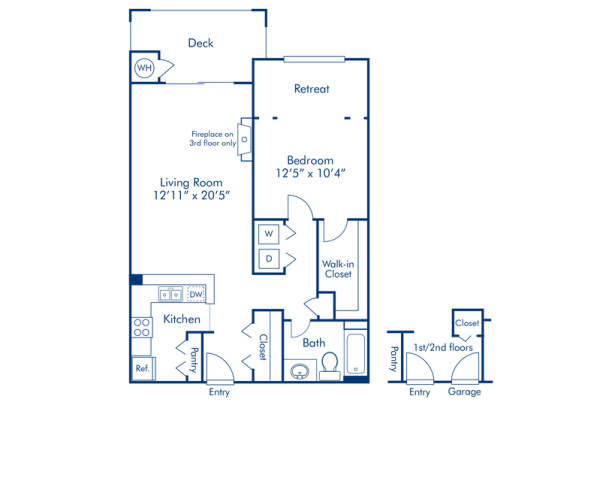 Blueprint of B Floor Plan, 1 Bedroom and 1 Bathroom at Camden Highlands Ridge Apartments in Highlands Ranch, CO