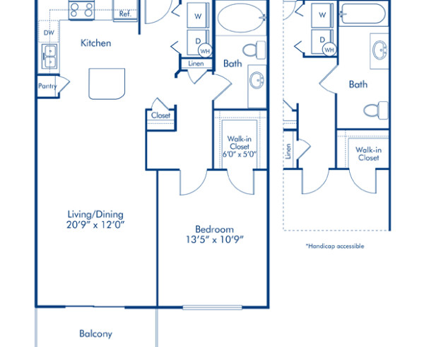 Blueprint of Birch Floor Plan, 1 Bedroom and 1 Bathroom at Camden Creekstone Apartments in Atlanta, GA