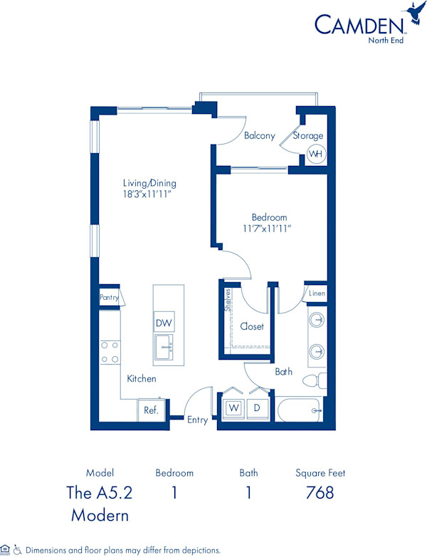 Camden North End apartments in Phoenix, Arizona one bedroom, one bathroom floor plan A5.2