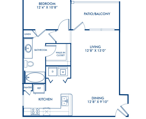 Blueprint of Fusion Floor Plan, 1 Bedroom and 1 Bathroom at Camden Panther Creek Apartments in Frisco, TX