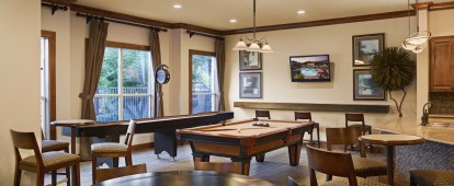 Resident lounge with billiards and shuffleboard