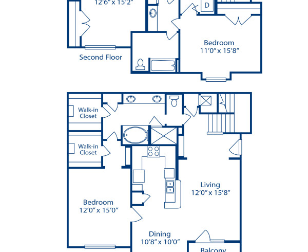 Blueprint of H2 Floor Plan, 3 Bedrooms and 2 Bathrooms at Camden Farmers Market Apartments in Dallas, TX