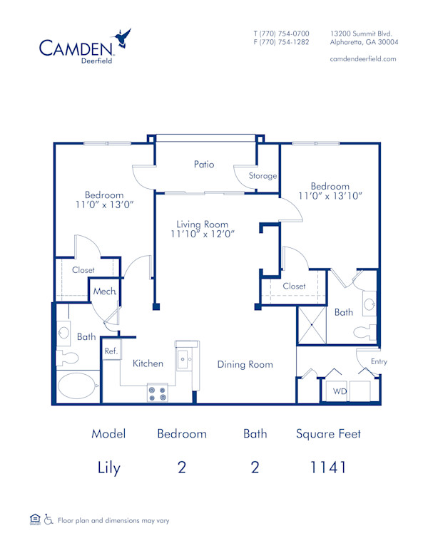 Blueprint of Lily Floor Plan, 2 Bedrooms and 2 Bathrooms at Camden Deerfield Apartments in Alpharetta, GA
