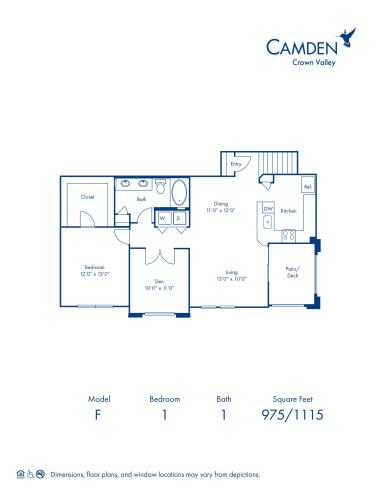 Blueprint of F Floor Plan, 1 Bedroom and 1 Bathroom at Camden Crown Valley Apartments in Mission Viejo, CA