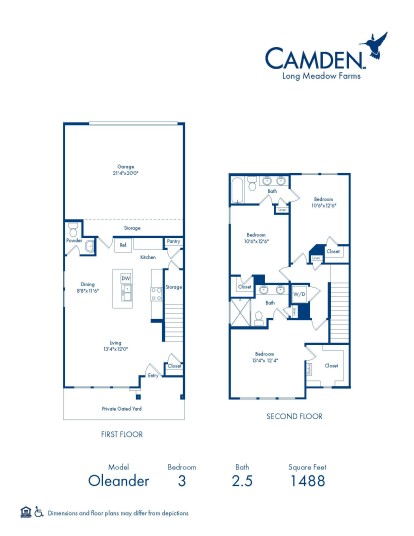 Camden Long Meadow Farms homes for rent in Richmond, TX three bedroom floor plan Oleander