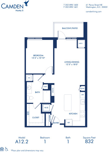 Blueprint of A12.2 Floor Plan, 1 Bedroom and 1 Bathroom at Camden NoMa II Apartments in Washington, DC