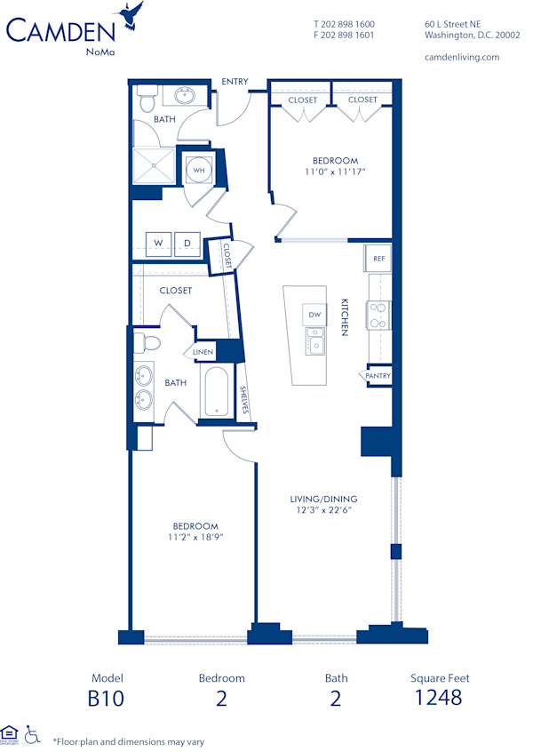 Blueprint of B10 Floor Plan, 2 Bedrooms and 2 Bathrooms at Camden NoMa Apartments in Washington, DC