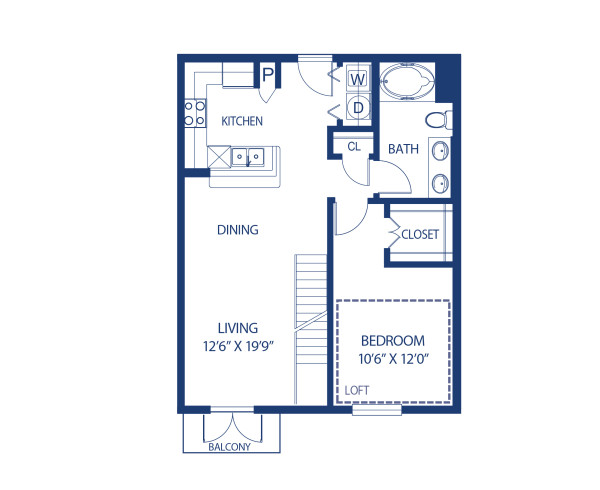 Blueprint of A4L Floor Plan, 1 Bedroom and 1 Bathroom at Camden Harbor View Apartments in Long Beach, CA