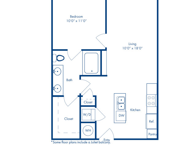 Blueprint of Morningside II Floor Plan, 1 Bedroom and 1 Bathroom at Camden Buckhead Square Apartments in Atlanta, GA