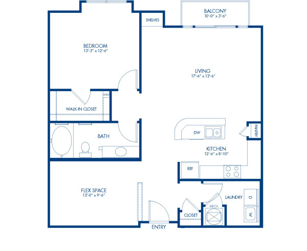 Blueprint of Abingdon Floor Plan, 1 Bedroom and 1 Bathroom at Camden College Park Apartments in College Park, MD