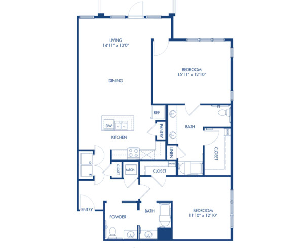 Blueprint of Springlake Floor Plan, 2 Bedrooms and 2 Bathrooms at Camden Paces Apartments in Atlanta, GA