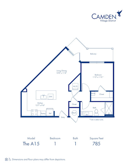 A15 floorplan - one bedroom and one bathroom