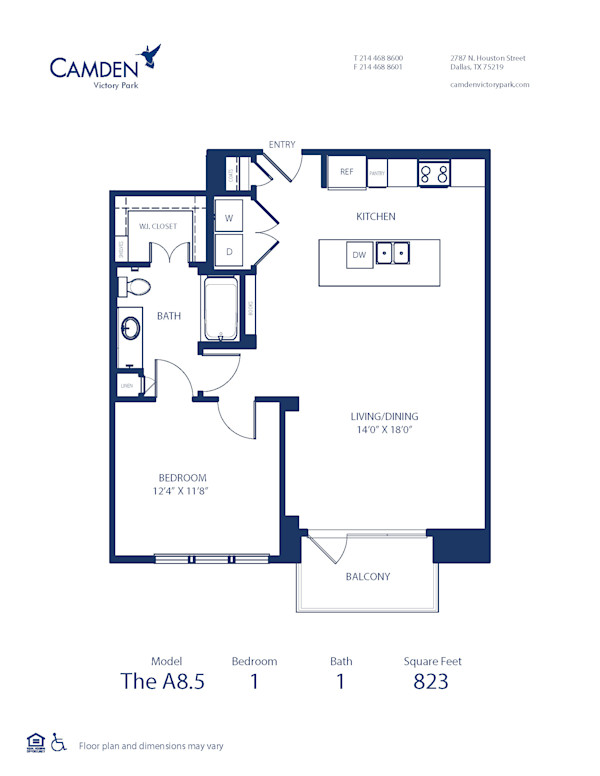 Blueprint of A8.5 Floor Plan, 1 Bedroom and 1 Bathroom at Camden Victory Park Apartments in Dallas, TX