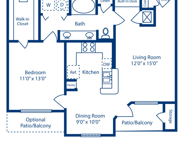 Blueprint of C Floor Plan, 1 Bedroom and 1 Bathroom at Camden Holly Springs Apartments in Houston, TX