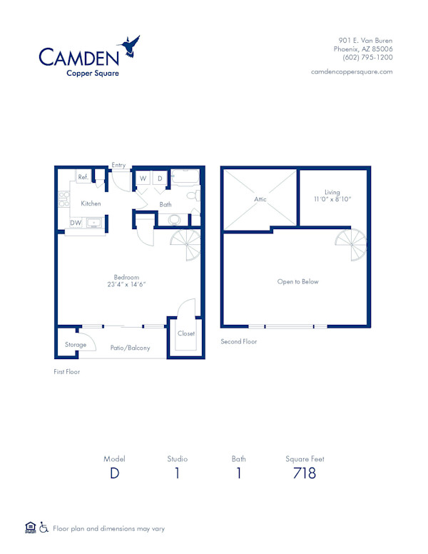 Blueprint of D Floor Plan, Studio with 1 Bathroom at Camden Copper Square Apartments in Phoenix, AZ