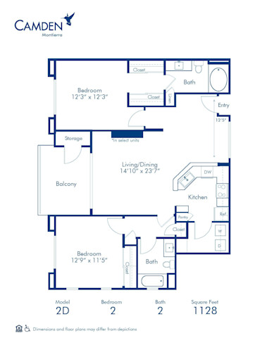 Blueprint of 2D Floor Plan, 2 Bedrooms and 2 Bathrooms at Camden Montierra Apartments in Scottsdale, AZ