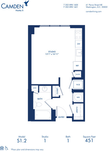 Blueprint of S1.2 Floor Plan, Studio with 1 Bathroom at Camden NoMa II Apartments in Washington, DC